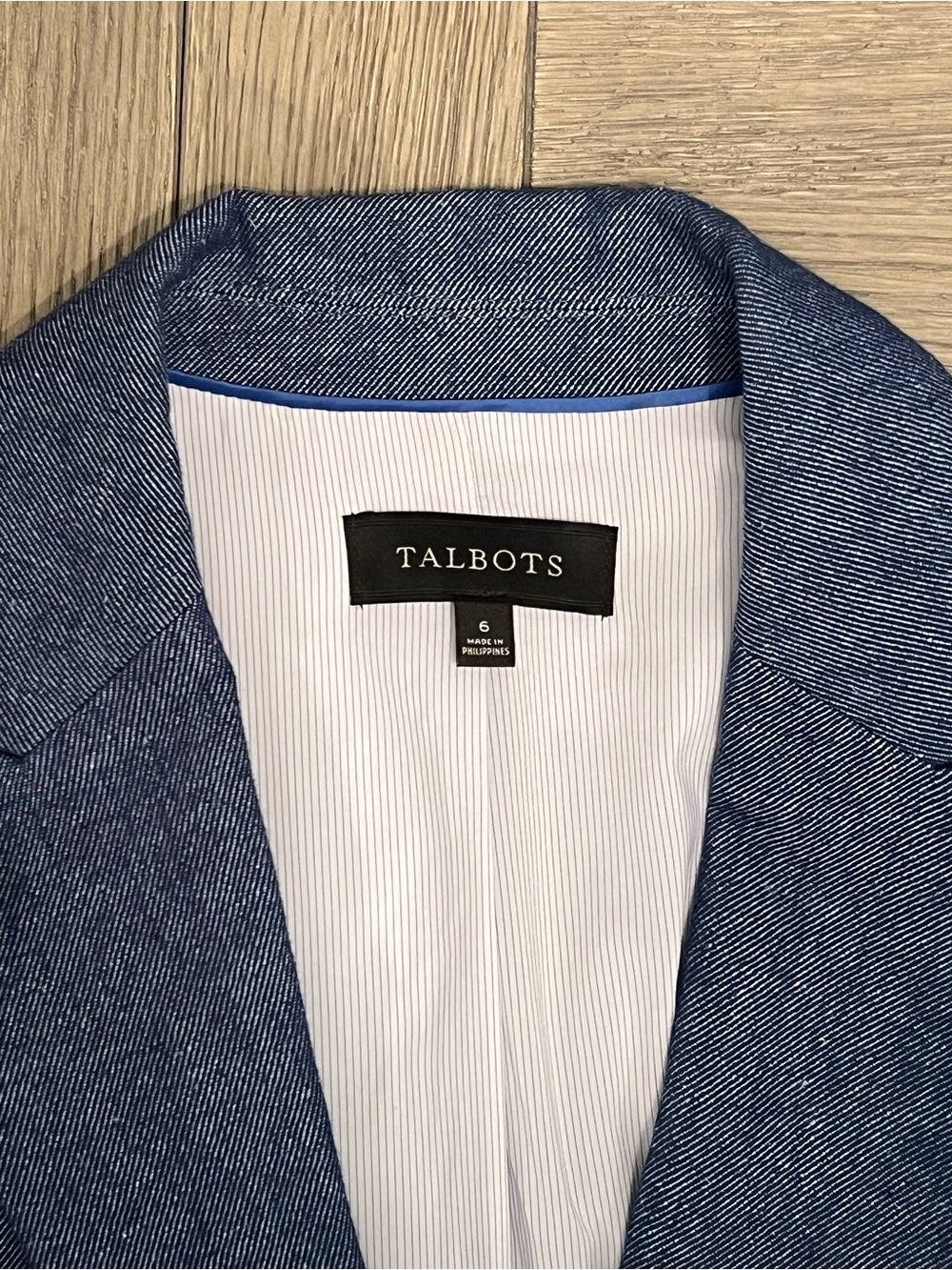 Talbots Denim Blue Cotton Linen Single Button Blazer Jacket - Picture 8 of 11